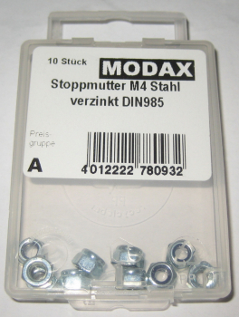 Modax 78093 Stoppmuttern M4 Stahl verzinkt DIN 985 10 Stück